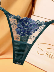 5pcs Floral Embroidery Thongs Semi Sheer Mesh Panties Women's Lingerie
