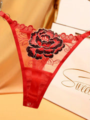 5pcs Floral Embroidery Thongs Semi Sheer Mesh Panties Women's Lingerie