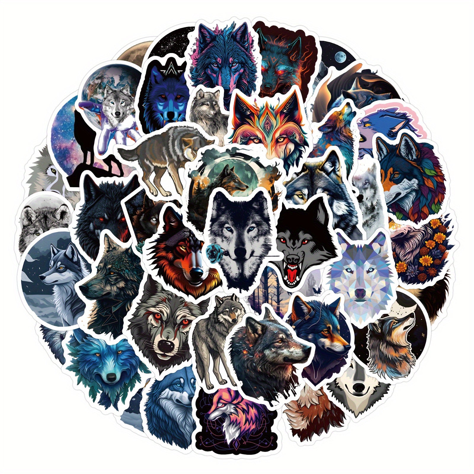 60 Wolf Stickers Waterproof Vinyl Water Bottle Laptop Phone Skateboard