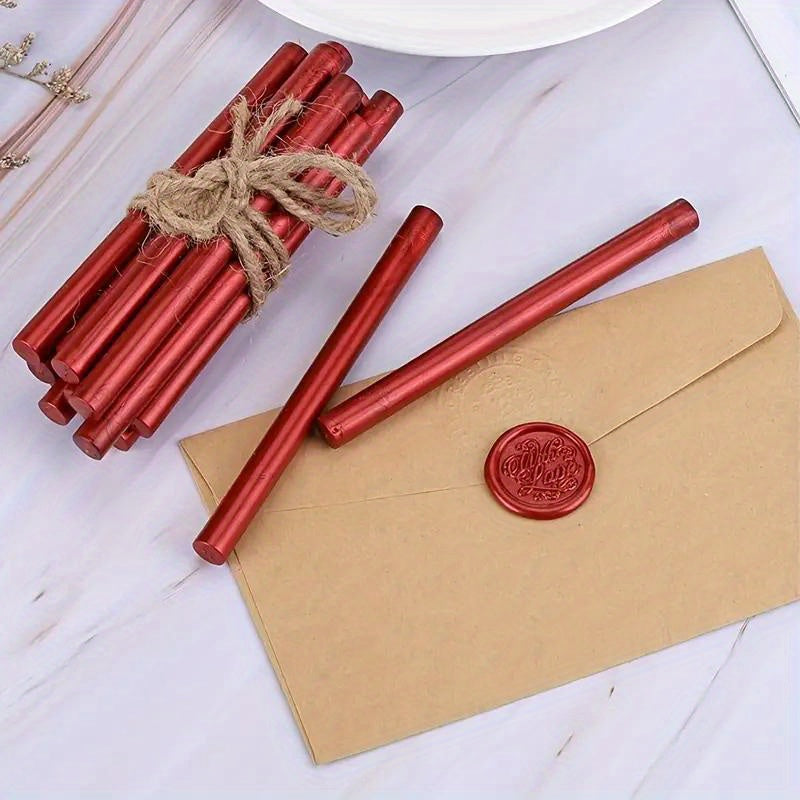 12pcs Mailable Glue Gun Sealing Wax Sticks in Metallic Burgundy Wine Red