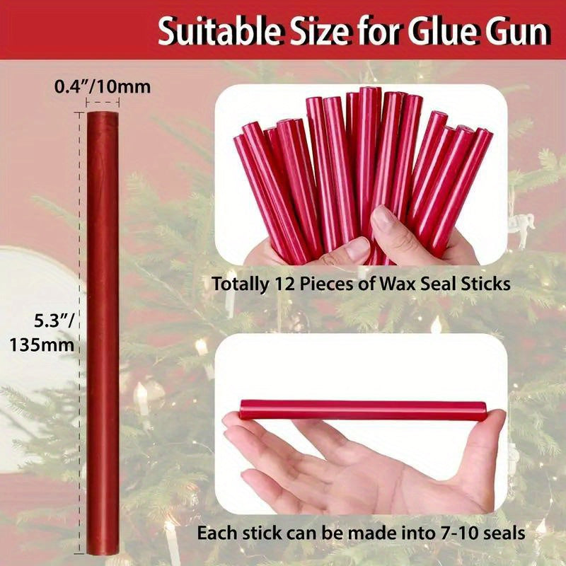 12pcs Mailable Glue Gun Sealing Wax Sticks in Metallic Burgundy Wine Red