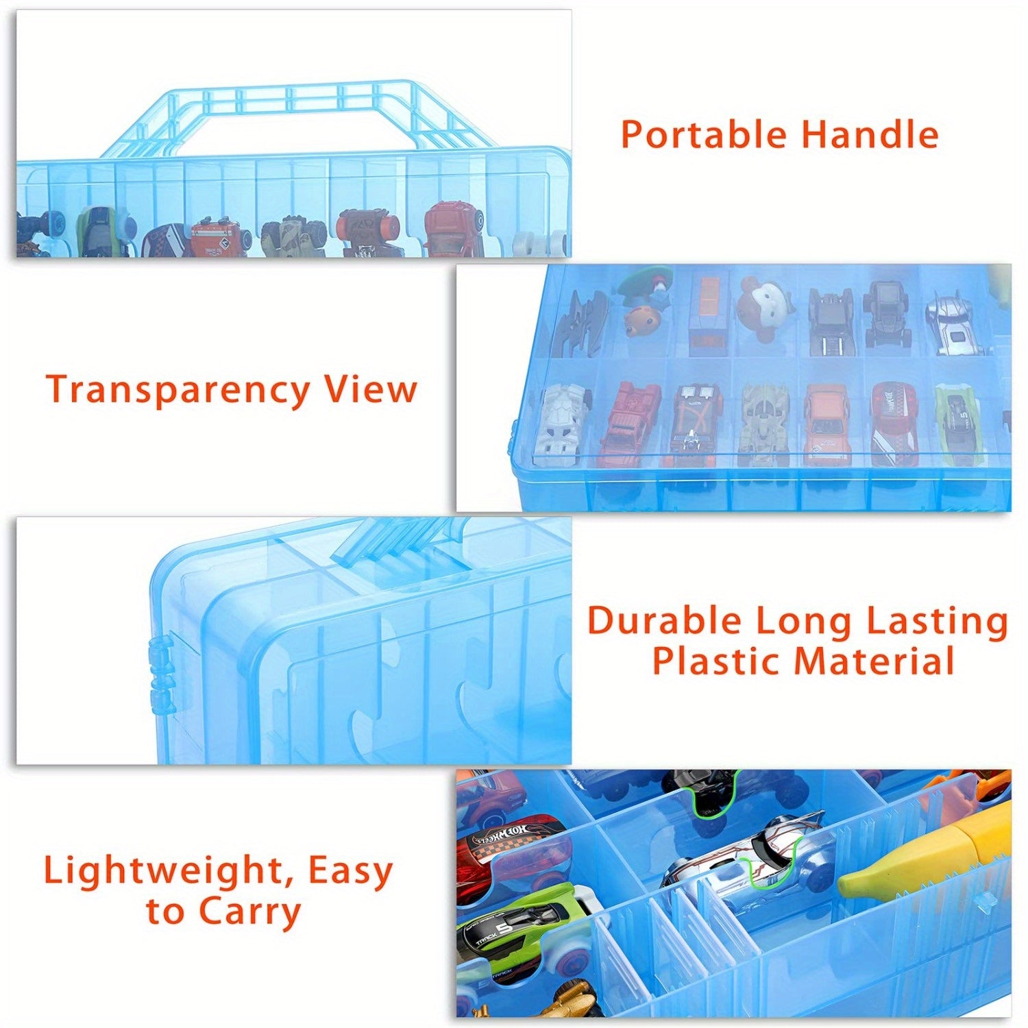 Toy Car Storage Organizer Display Cases 48 Compartments Portable Organizer