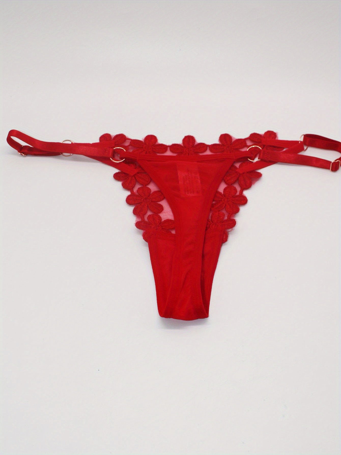 5 Pcs Floral Embroidery Thongs Sexy Sheer Mesh Panties