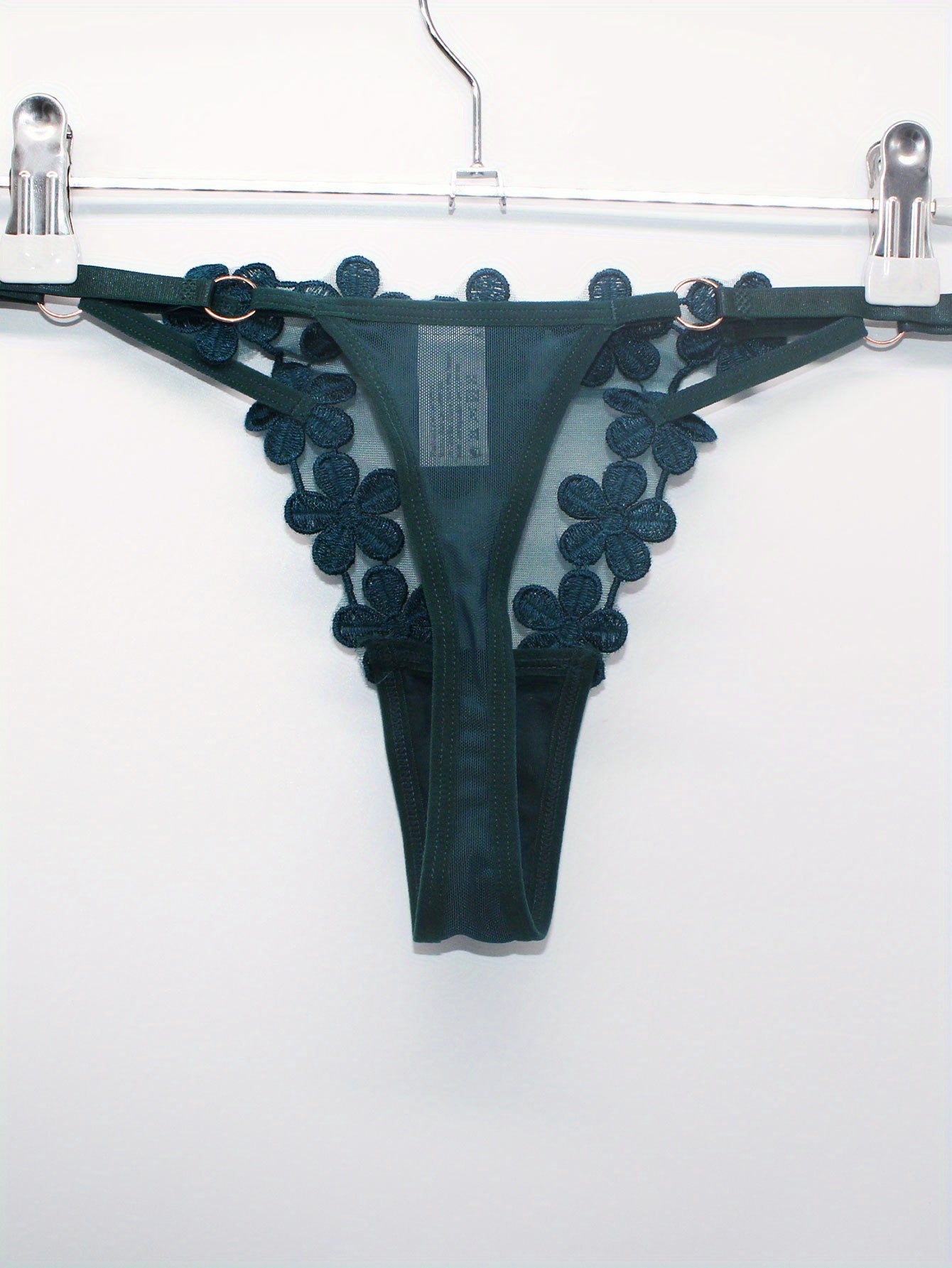 5 Pcs Floral Embroidery Thongs Sexy Sheer Mesh Panties