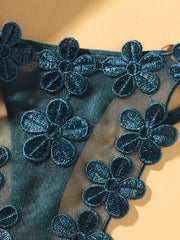 5 Pcs Floral Embroidery Thongs Sexy Sheer Mesh Panties