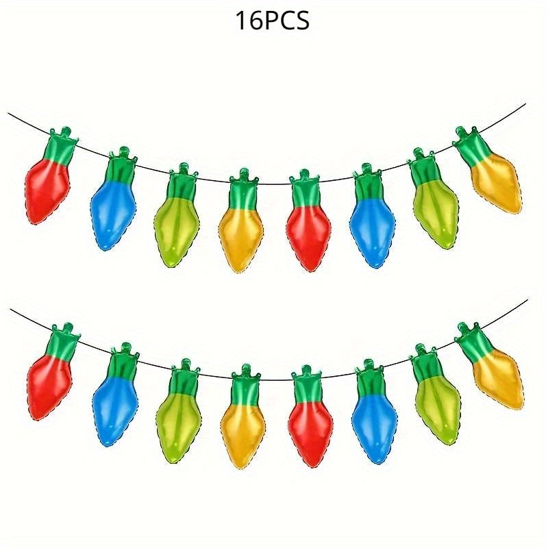 16pcs Christmas Light Bulb Balloon & Nylon Rope Set
