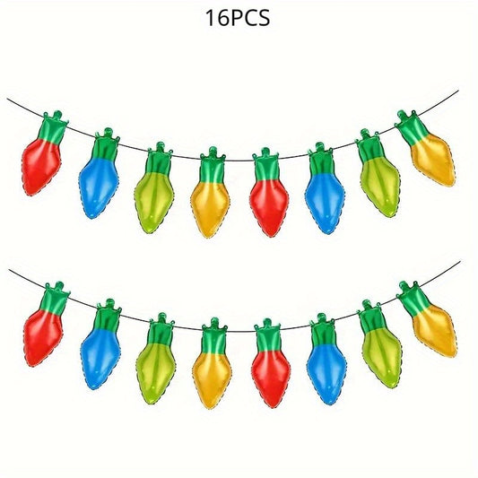 16pcs Christmas Light Bulb Balloon & Nylon Rope Set
