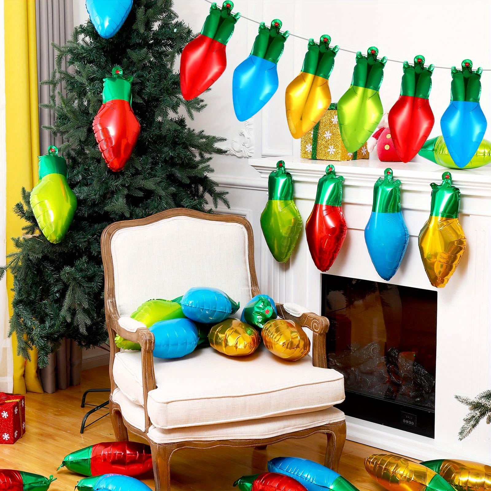 16pcs Christmas Light Bulb Balloon & Nylon Rope Set