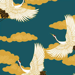 Large Crane And Koi Pattern Cotton Japanese Fabric DIY Handicraft Clothing