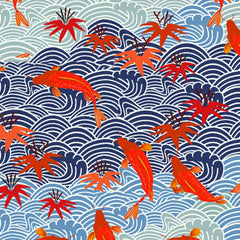 Large Crane And Koi Pattern Cotton Japanese Fabric DIY Handicraft Clothing