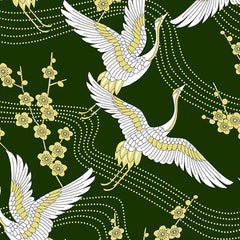 Large Crane And Koi Pattern Cotton Japanese Fabric DIY Handicraft Clothing