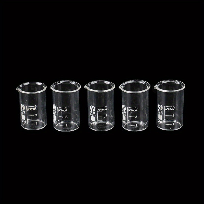 5pcs 5ml Low Form Beaker Chemistry Lab Transparent Beaker