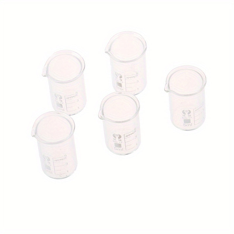 5pcs 5ml Low Form Beaker Chemistry Lab Transparent Beaker