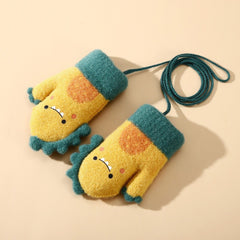 Kids Winter Cartoon Gloves with Lanyard, Warm & Cozy