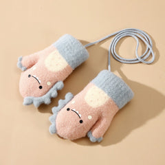 Kids Winter Cartoon Gloves with Lanyard, Warm & Cozy