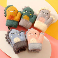 Kids Winter Cartoon Gloves with Lanyard, Warm & Cozy