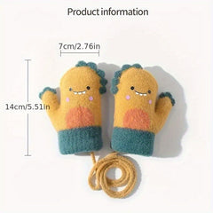 Kids Winter Cartoon Gloves with Lanyard, Warm & Cozy