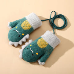 Kids Winter Cartoon Gloves with Lanyard, Warm & Cozy