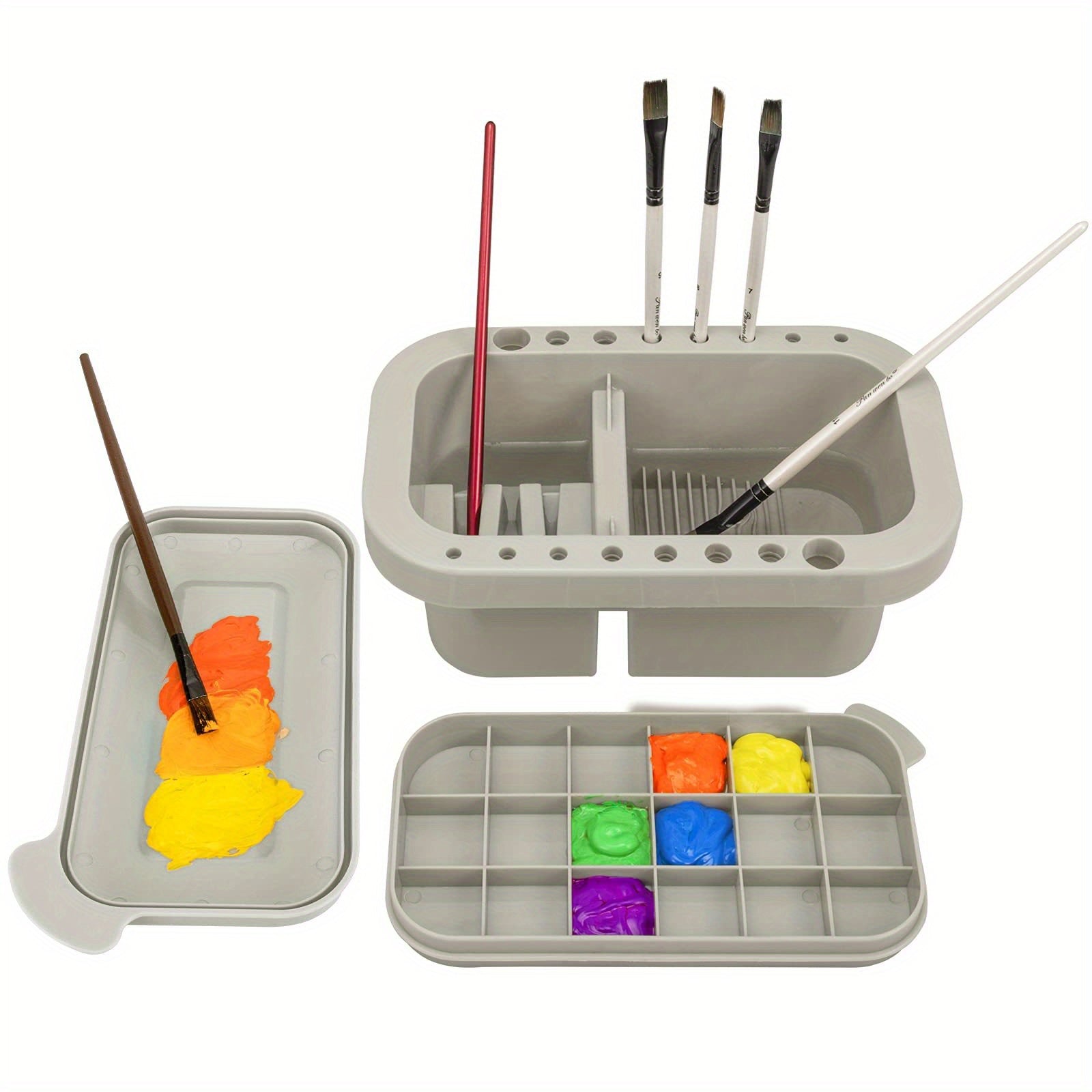 3 In 1 Pen Washing Bucket With Pen Holder And Painting Palette Lid