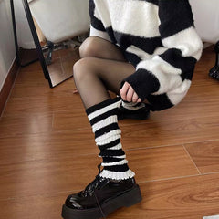 Striped Knitted Leg Warmers Gothic Knee High Socks Women's Stockings