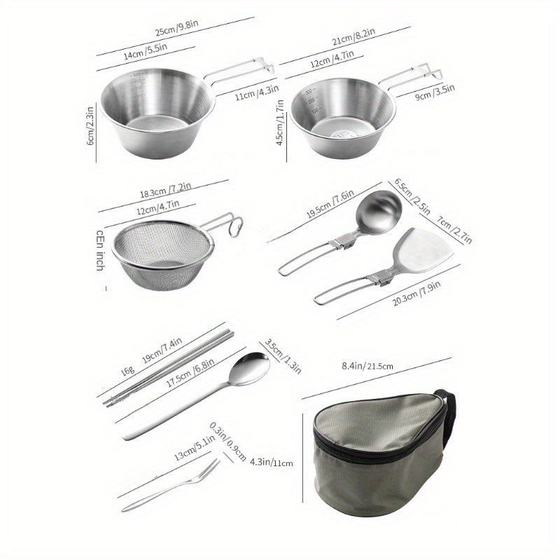 13pcs Stainless Steel Outdoor Tableware Set Camping Cookware
