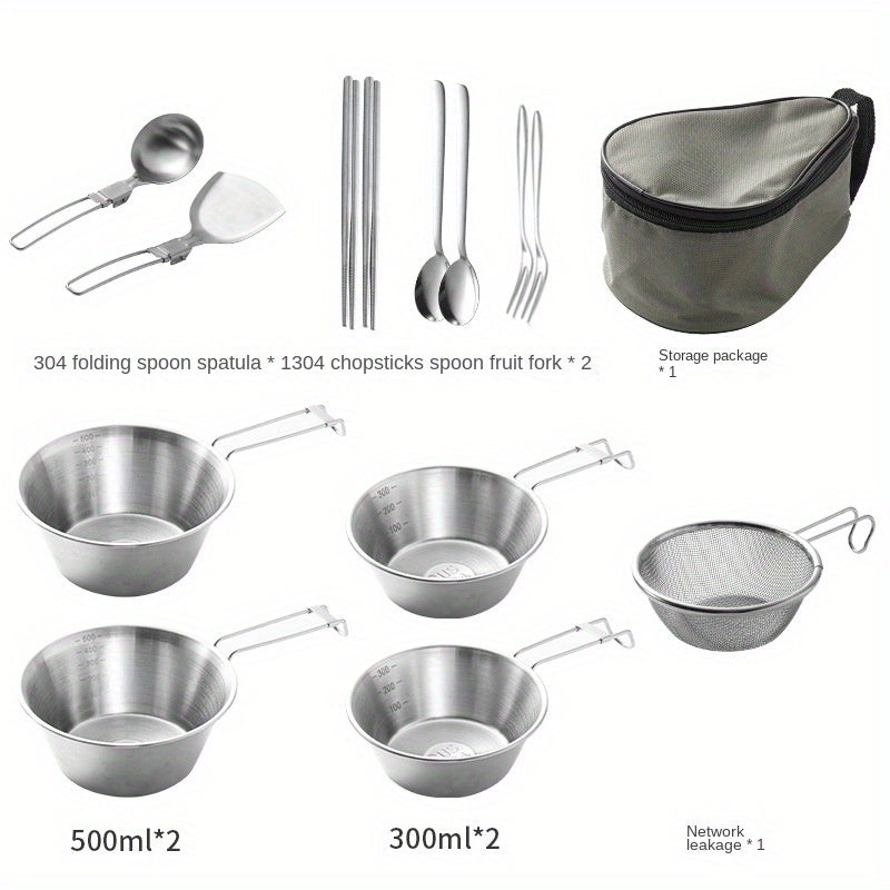 13pcs Stainless Steel Outdoor Tableware Set Camping Cookware
