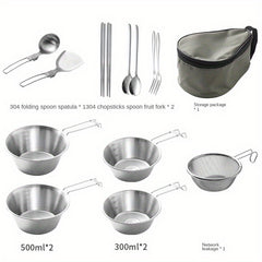13pcs Stainless Steel Outdoor Tableware Set Camping Cookware