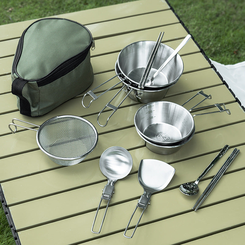 13pcs Stainless Steel Outdoor Tableware Set Camping Cookware