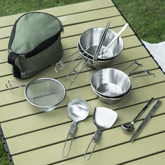 13pcs Stainless Steel Outdoor Tableware Set Camping Cookware