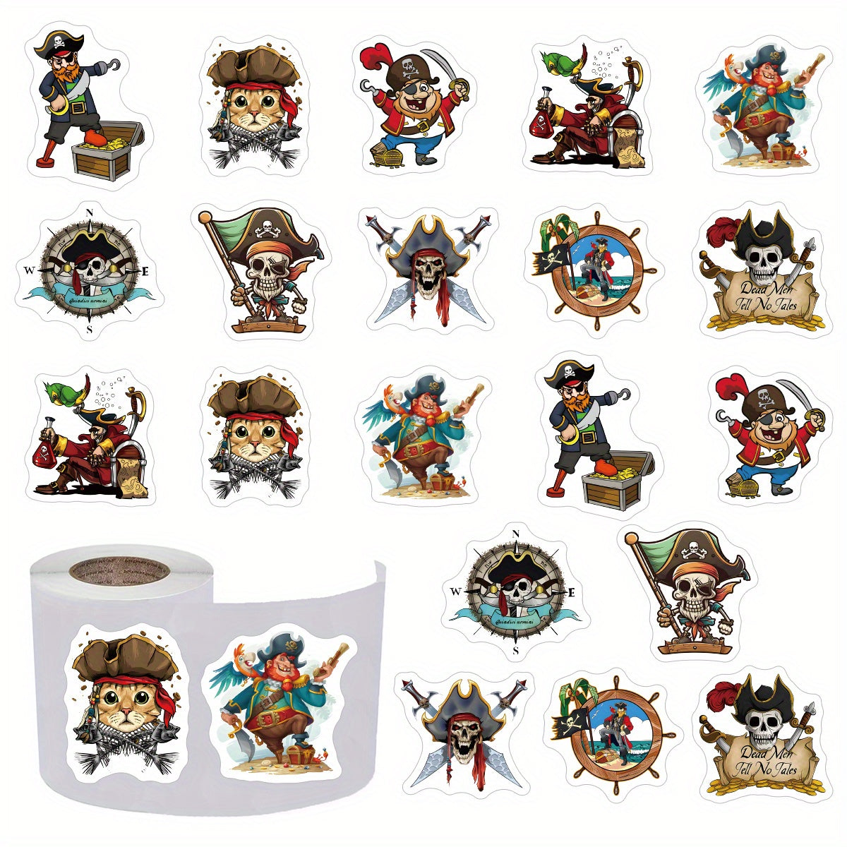 500pcs Pirate Funny Stickers - Water Bottle Laptop Labels 10 Patterns