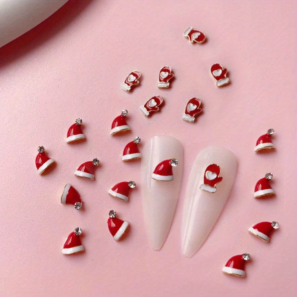 5pcs Christmas Glove Nail Art Charms With Rhinestone, DIY Nail Art Decoration