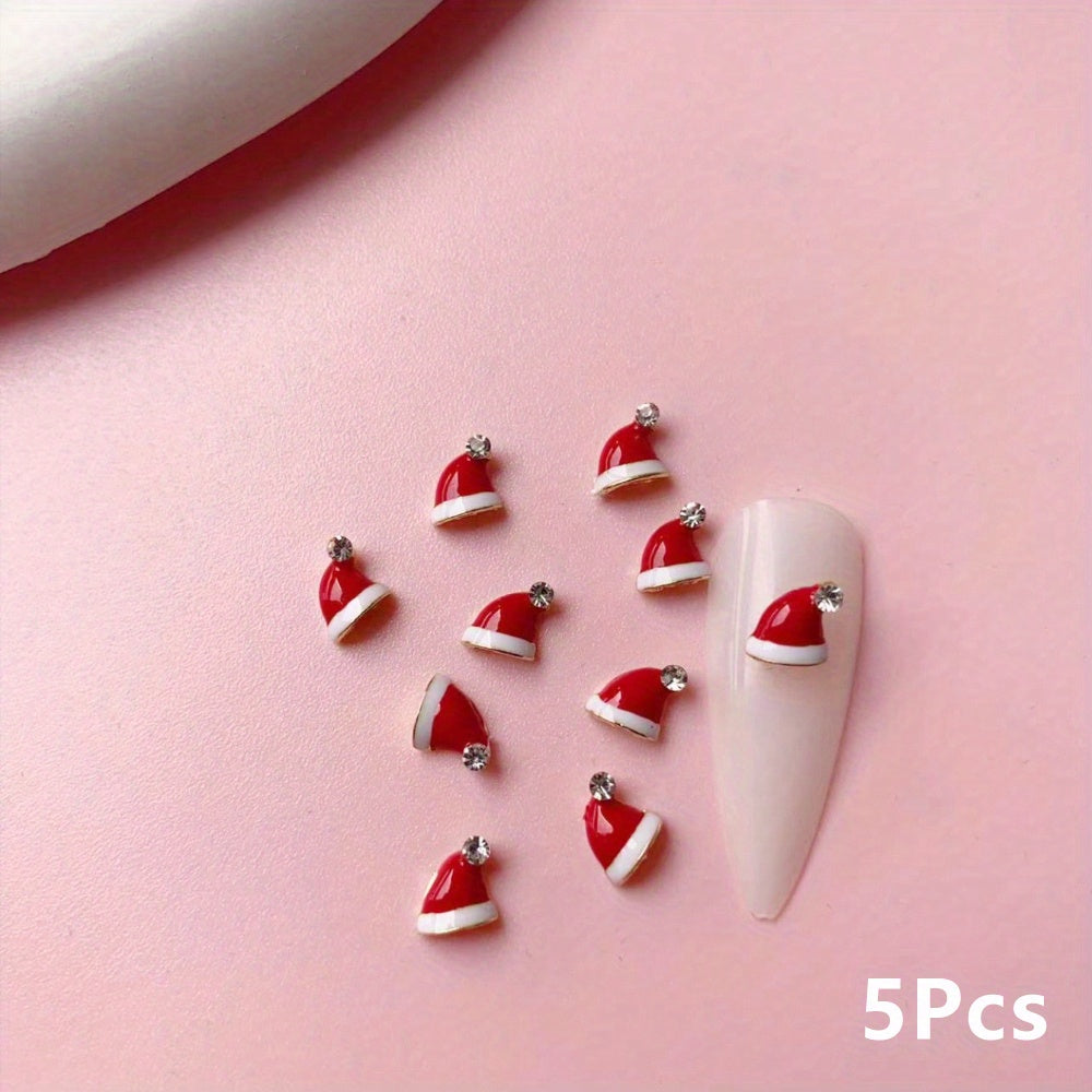 5pcs Christmas Glove Nail Art Charms With Rhinestone, DIY Nail Art Decoration