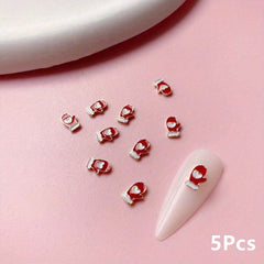 5pcs Christmas Glove Nail Art Charms With Rhinestone, DIY Nail Art Decoration
