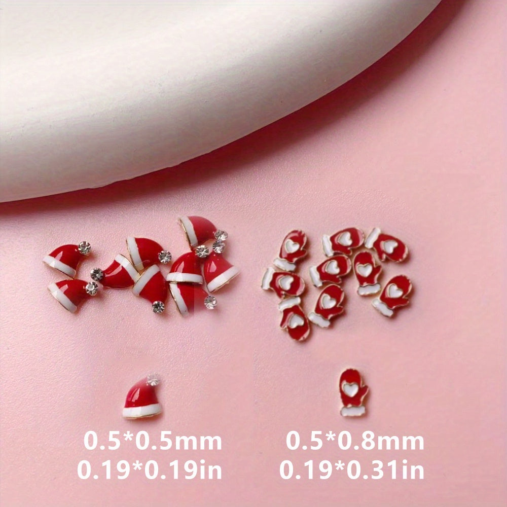 5pcs Christmas Glove Nail Art Charms With Rhinestone, DIY Nail Art Decoration
