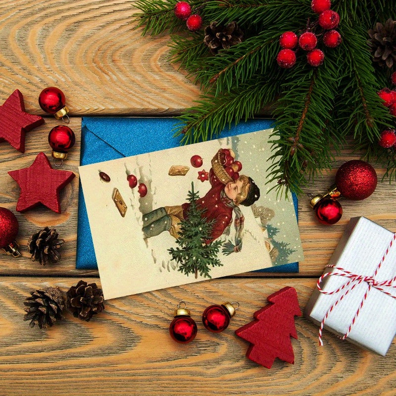 Vintage Christmas Postcards Greeting Cards Thick Card Paper Christmas Party Invi