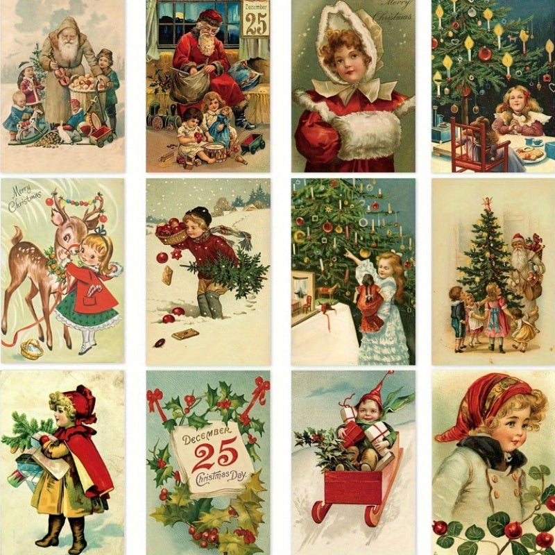 Vintage Christmas Postcards Greeting Cards Thick Card Paper Christmas Party Invi