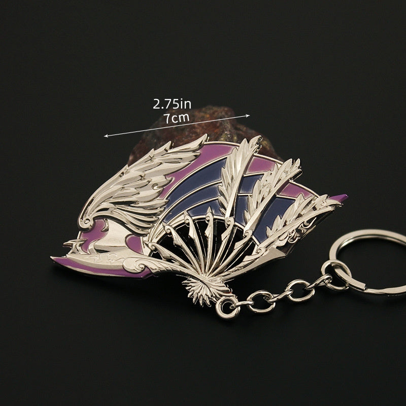 1pc Alloy Mini Phoenix Fan Metal Keychain Novelty Creative Fan Key Chain