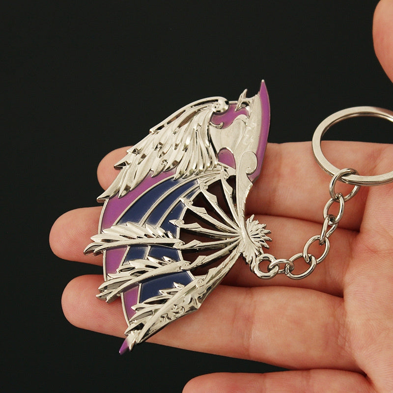 1pc Alloy Mini Phoenix Fan Metal Keychain Novelty Creative Fan Key Chain