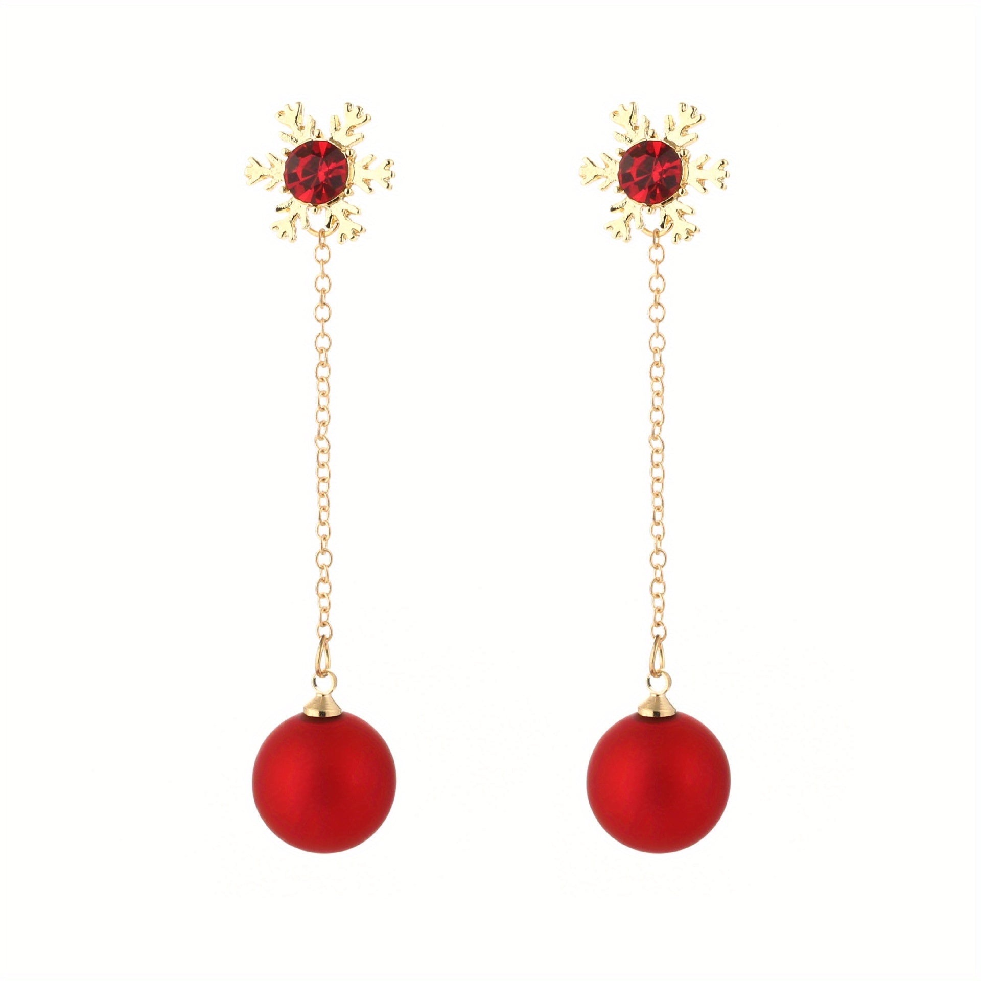 Christmas Snowflake Red Faux Pearl Earrings Retro Party Jewelry
