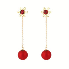 Christmas Snowflake Red Faux Pearl Earrings Retro Party Jewelry