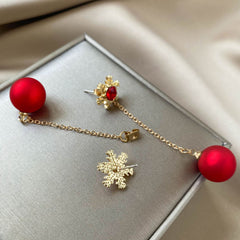 Christmas Snowflake Red Faux Pearl Earrings Retro Party Jewelry