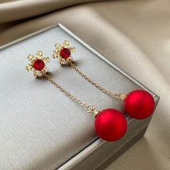 Christmas Snowflake Red Faux Pearl Earrings Retro Party Jewelry