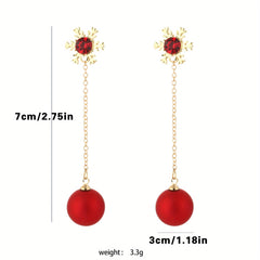 Christmas Snowflake Red Faux Pearl Earrings Retro Party Jewelry