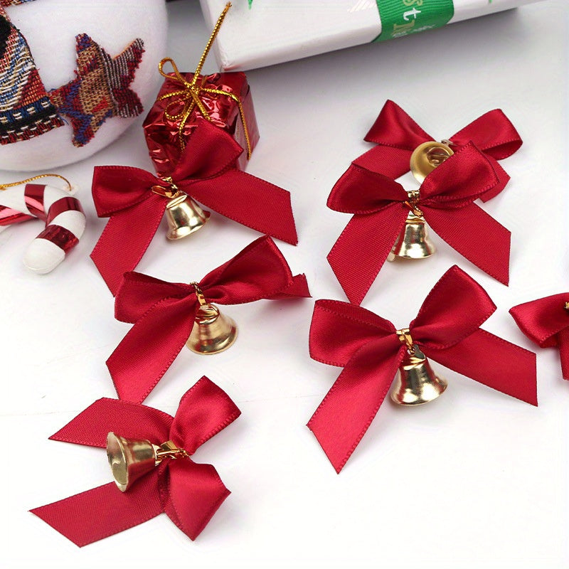 6pcs DIY Christmas Ribbon Bow Knot Bells for Gift Decoration