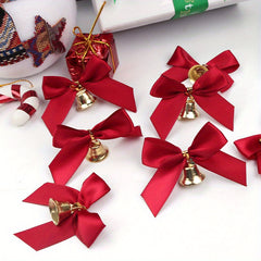 6pcs DIY Christmas Ribbon Bow Knot Bells for Gift Decoration