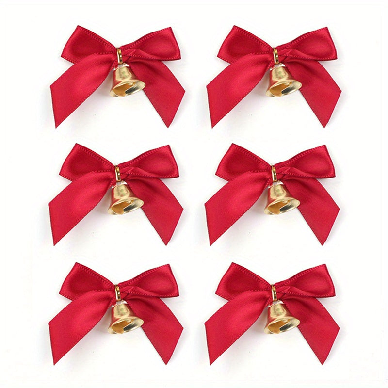6pcs DIY Christmas Ribbon Bow Knot Bells for Gift Decoration