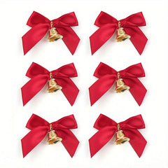 6pcs DIY Christmas Ribbon Bow Knot Bells for Gift Decoration