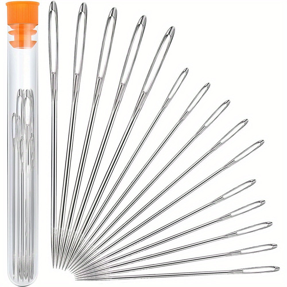 9pcs Stainless Steel Big Eye Sewing Needles with Bottle Stopper Orange