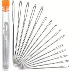 9pcs Stainless Steel Big Eye Sewing Needles with Bottle Stopper Orange