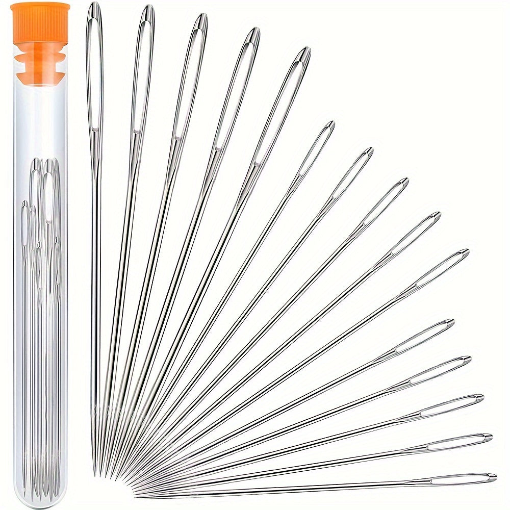 9pcs Stainless Steel Big Eye Sewing Needles with Bottle Stopper Orange